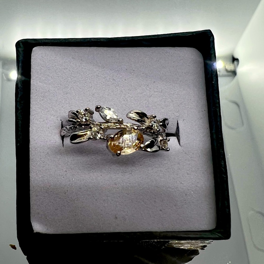 💎Adjustable Sterling Silver .925 Ring Genuine Citrine Fancy Band Ring